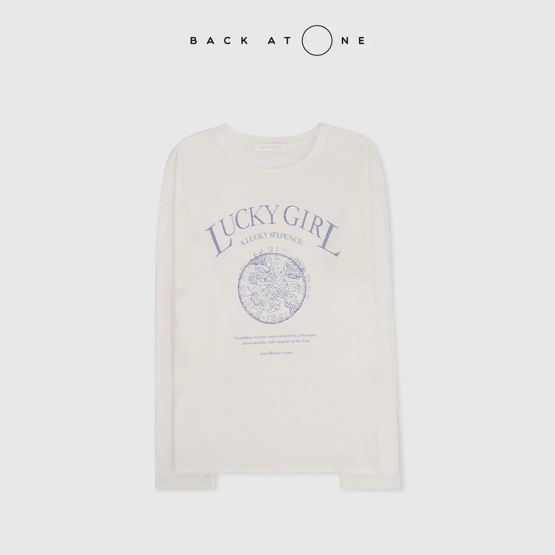 BackAtOne“幸运女孩” 柔软亲肤白色字母印花长袖T BFS-1BA006B-K