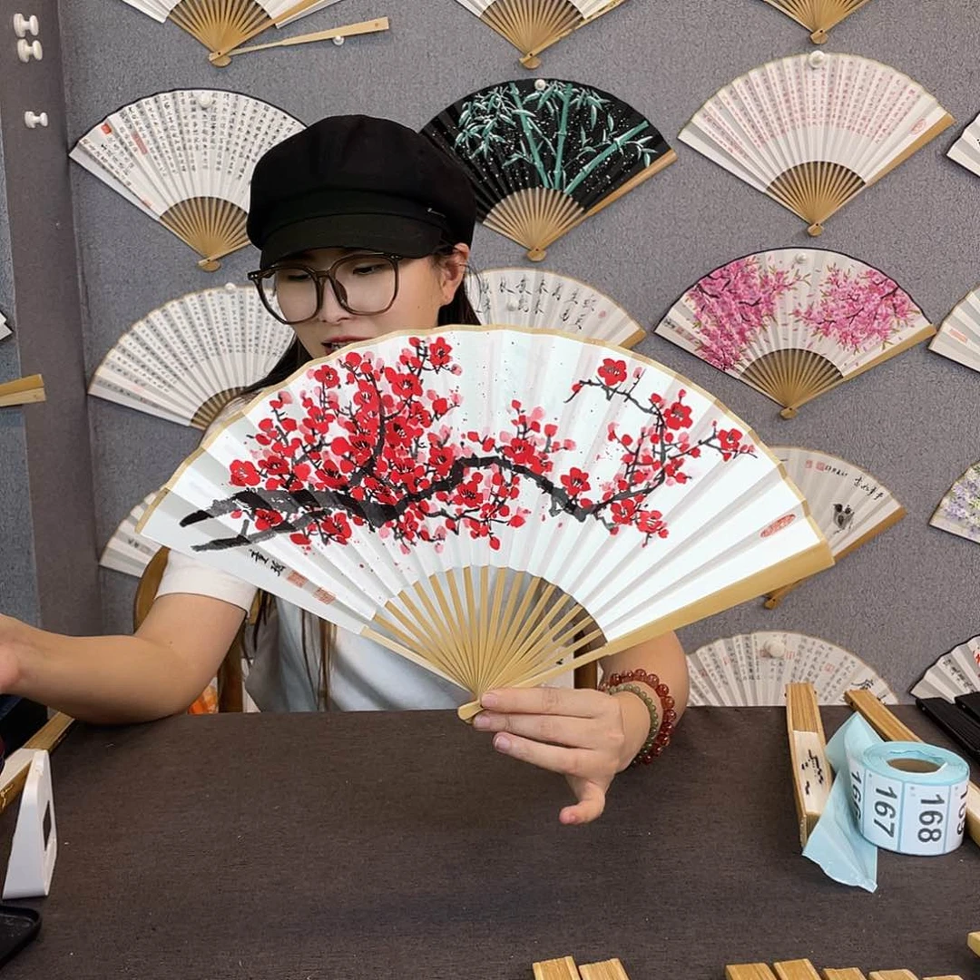 书法8寸玉竹-纯手绘-文玩扇骨（默认粘好）