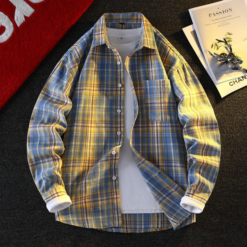 2025春季男士棉质舒适时尚格子长袖衬衫青少年休闲宽松外搭CS152