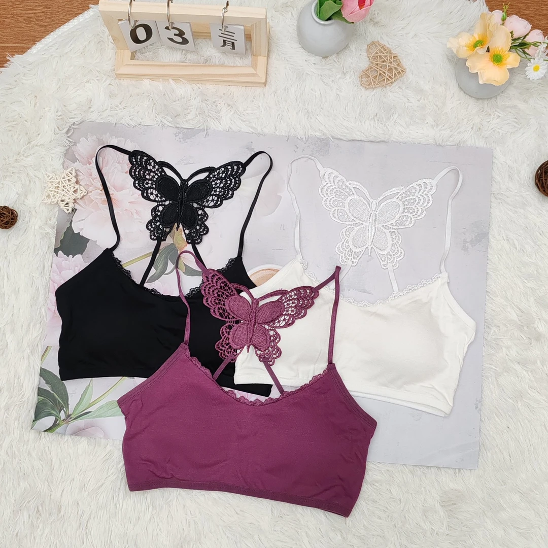 纯欲蕾丝蝴蝶刺绣带胸垫背心吊带女春夏2025年内搭显胸抹胸罩上衣
