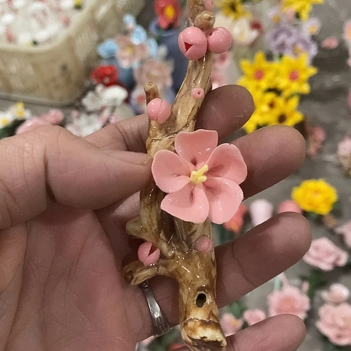 瓷片纯手工陶瓷花摆件瑕
