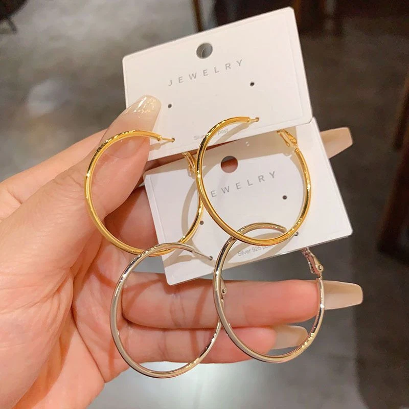 铜合金耳饰 925银针韩版时尚简约金属圈圈耳环设计感气质网红耳坠