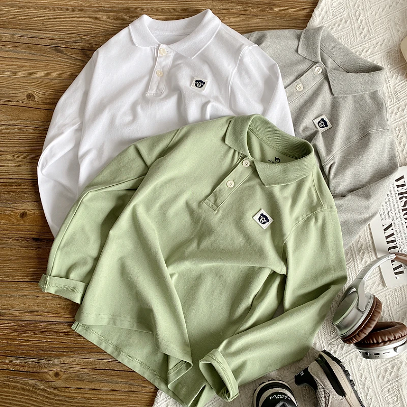 男童翻领polo衫春秋装中大童长袖T恤儿童洋气打底衫