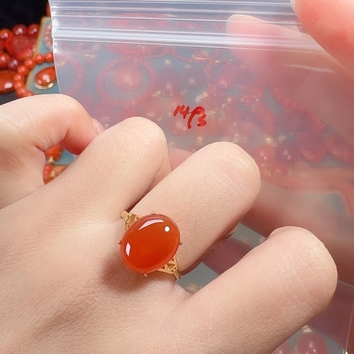南红玛瑙银S925镶嵌戒指