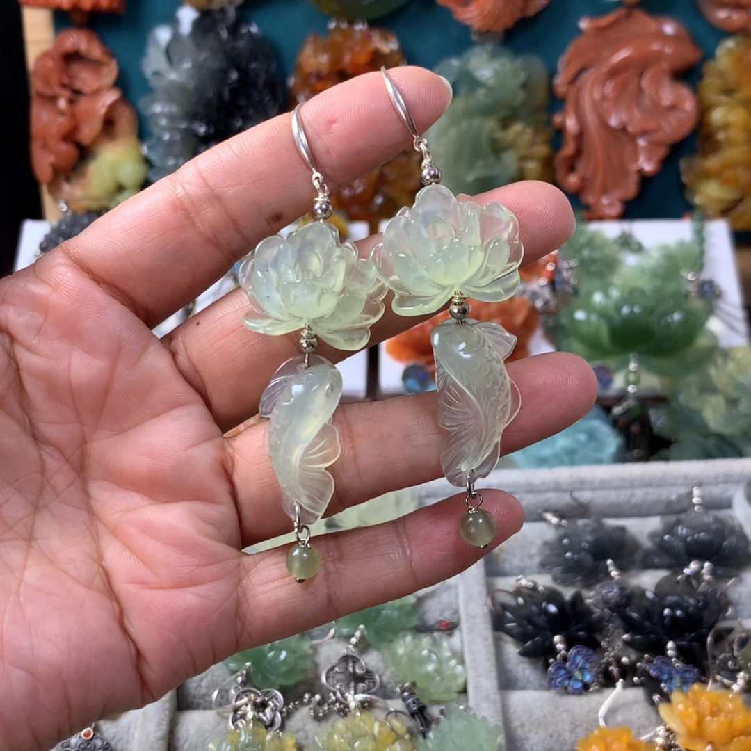 合金蛇纹石玉耳坠