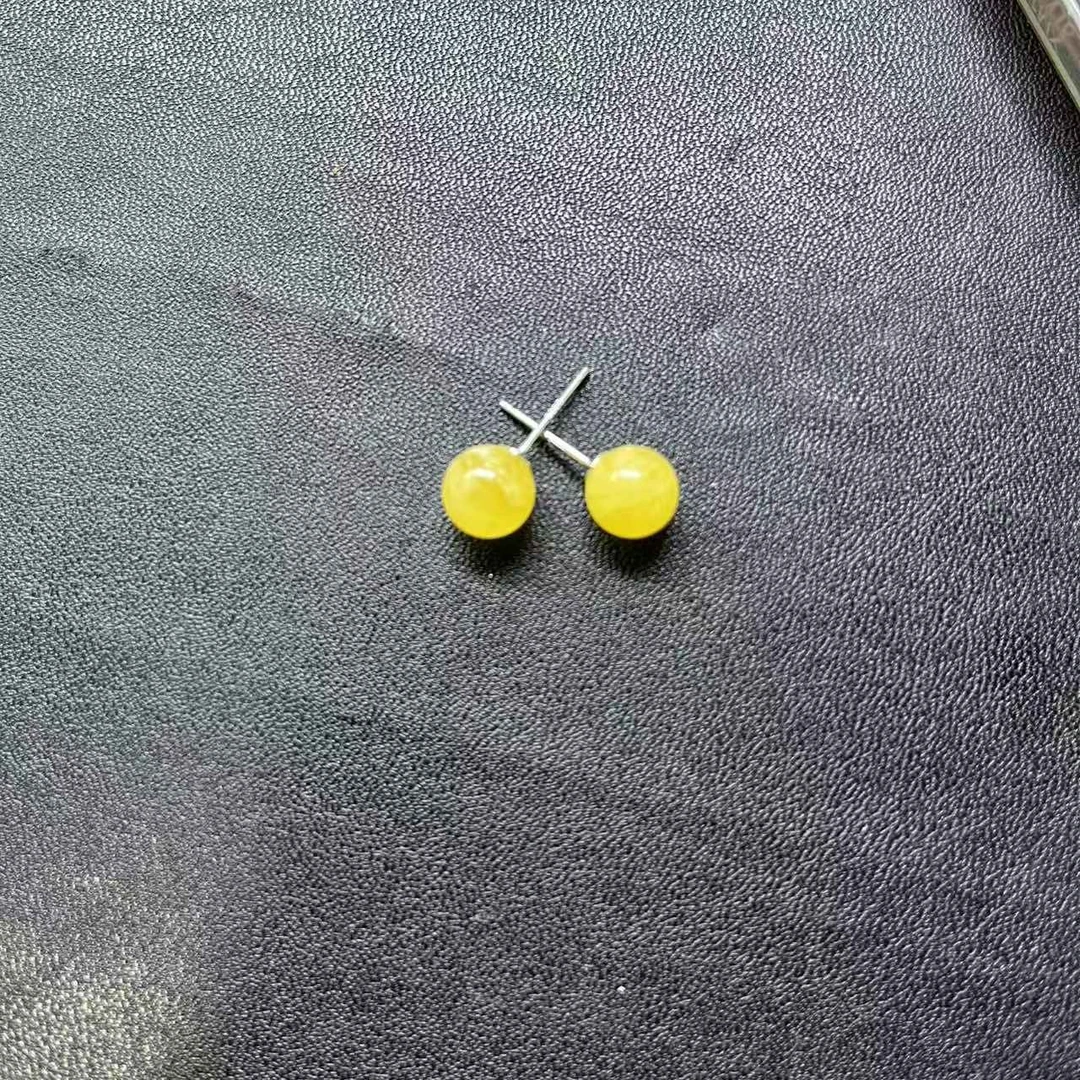 蜜蜡琥珀球形耳钉多样性拍一发一