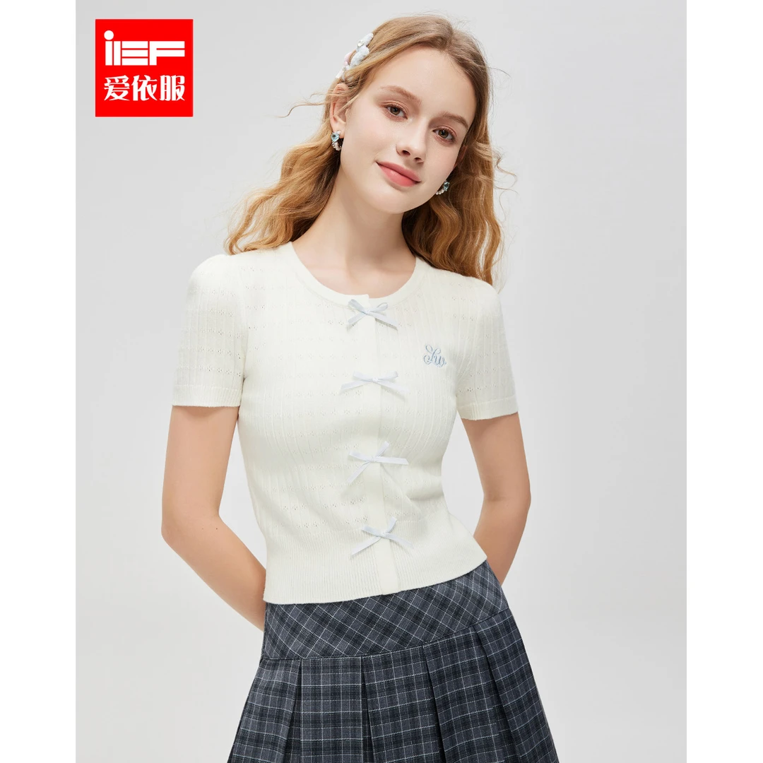 IEF/爱依服2025春季新款时尚温柔风蝴蝶结小众设计毛织上衣欧若风