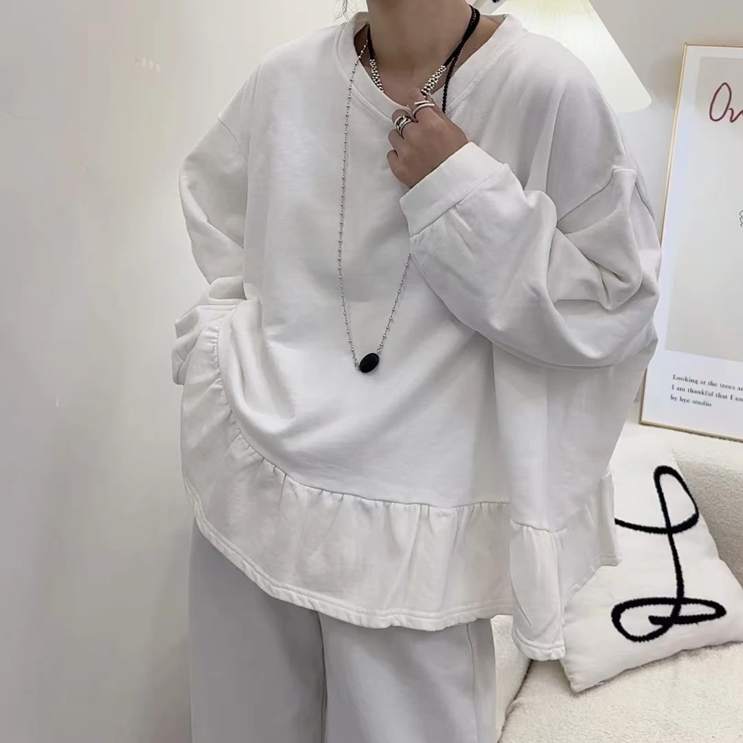 【芬芬姐精选】春季新款宽松时尚设计感韩特色荷叶边圆领卫衣8896