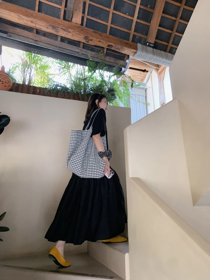 漫姐的店现货【纸片小黑裙】春夏2025慵懒拼接假两件圆领显瘦连衣裙