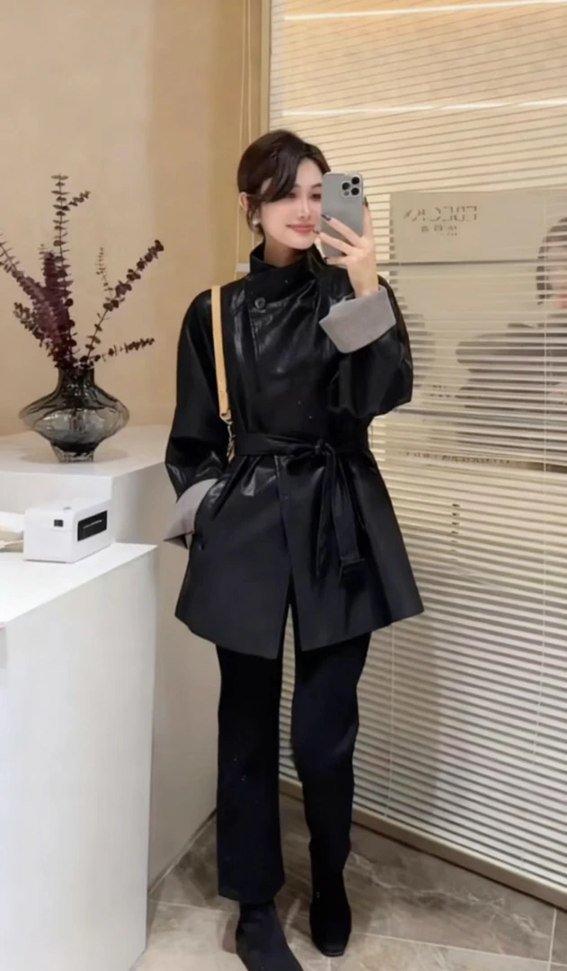 JIAO Shop老板娘定制气质皮衣外套#869