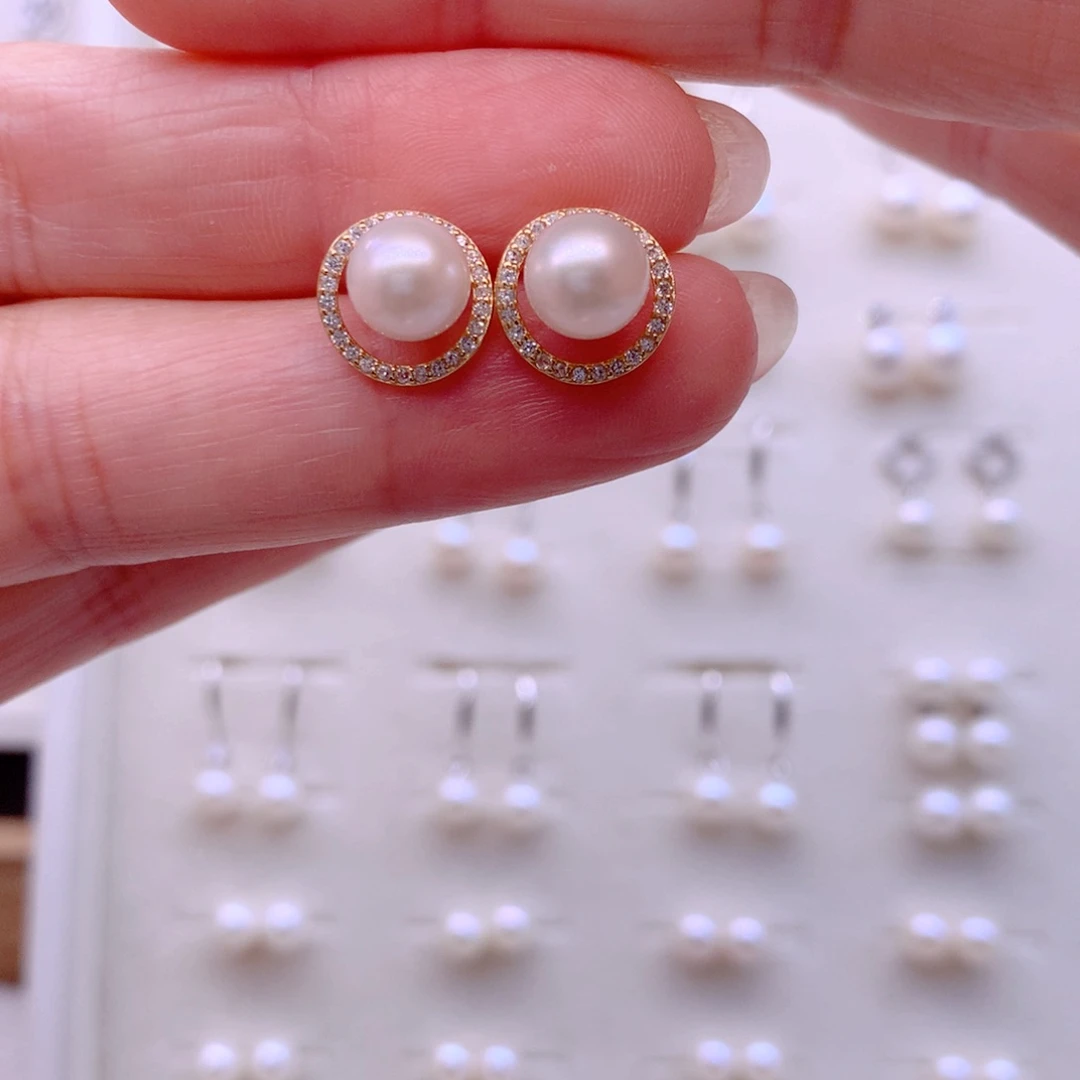 银S925镶嵌淡水珍珠耳饰