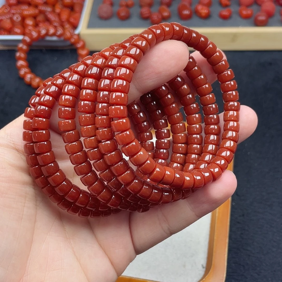 未镶嵌5号瓦西牛血红卡7.5药片手链南红玛瑙