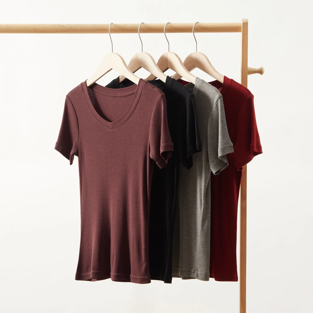 WEIMO【桑蚕丝V领】桑蚕丝短袖V领T恤云感面膜T显瘦百搭极简风