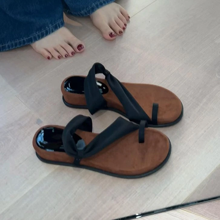 法式复古两穿平底黑色套趾凉鞋女2025夏季新款配裙子仙女风凉拖鞋