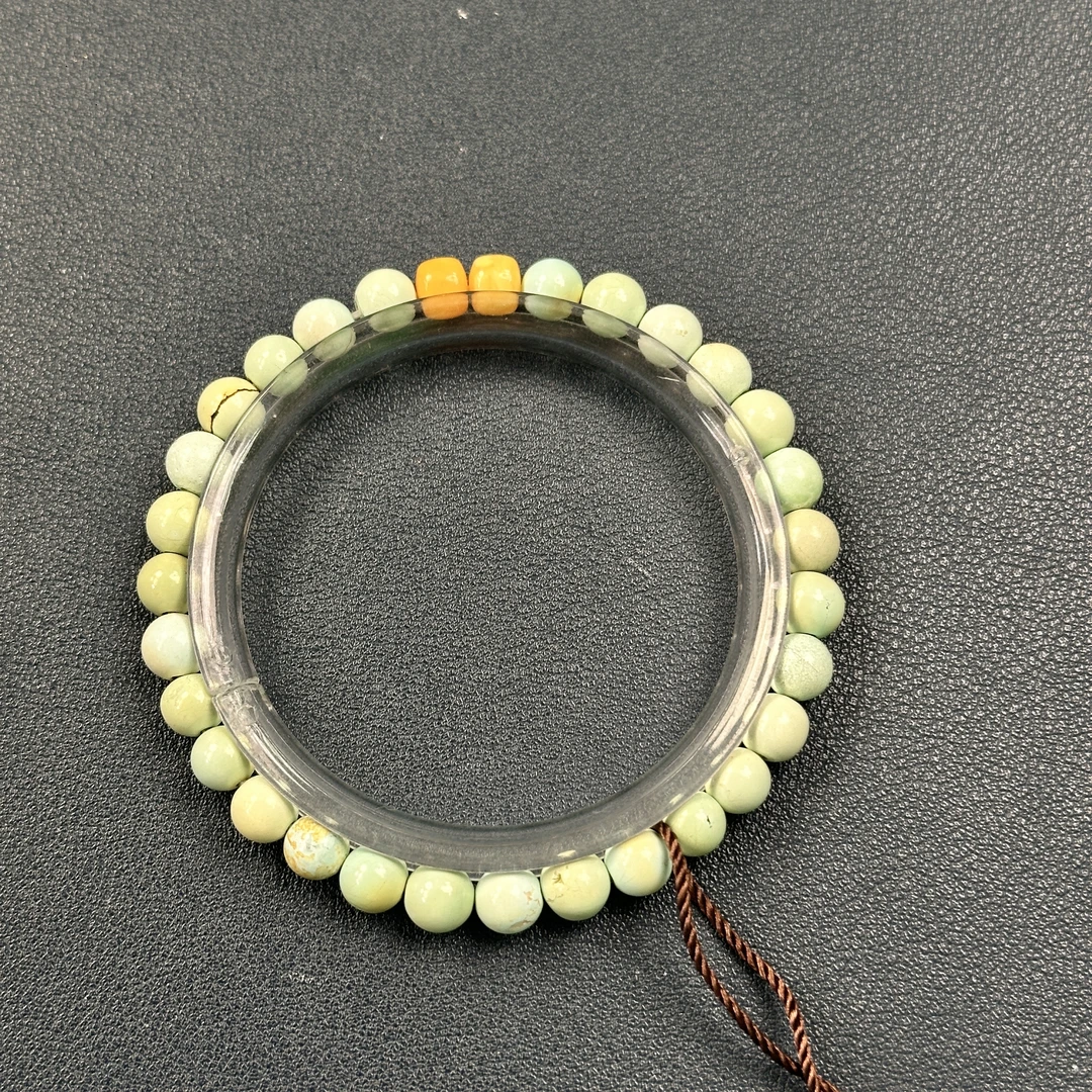 LS4822民国 老矿绿松 高瓷小圆珠 蜜蜡顶珠 手串-FS