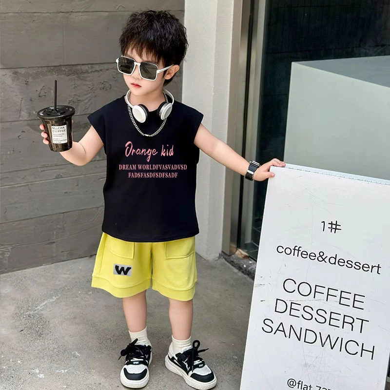 儿童六一表演服男女童洋气背心夏季套装新款中小童百搭无袖两件套