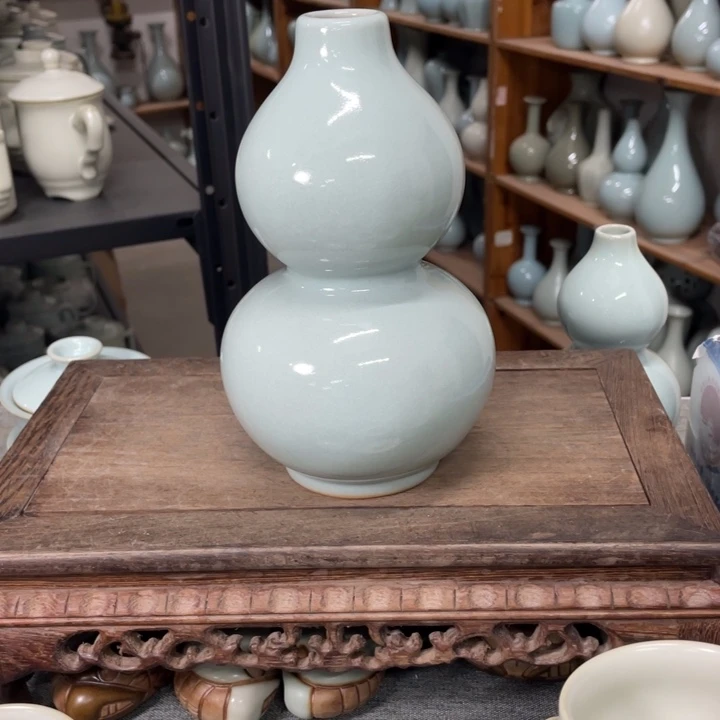 摆件天青釉中号葫芦瓶18高