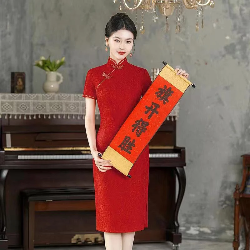 哥弟阿玛施正送考旗袍红色旗开得胜中高考妈妈装家长款2025年新款