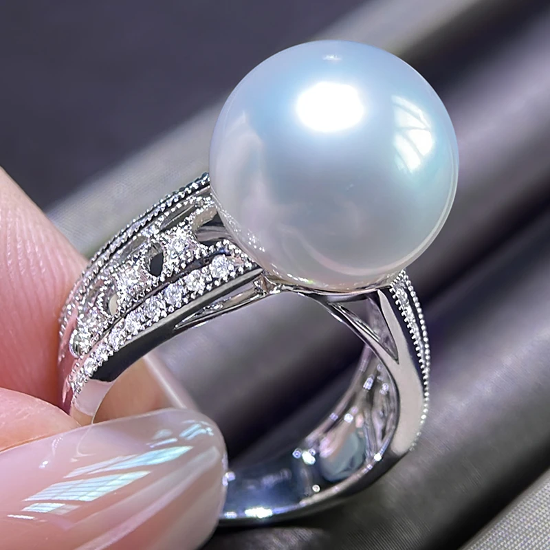 莫氏澳白古典美纹戒指天然海水珍珠18K金镶嵌时尚气质优雅百搭款