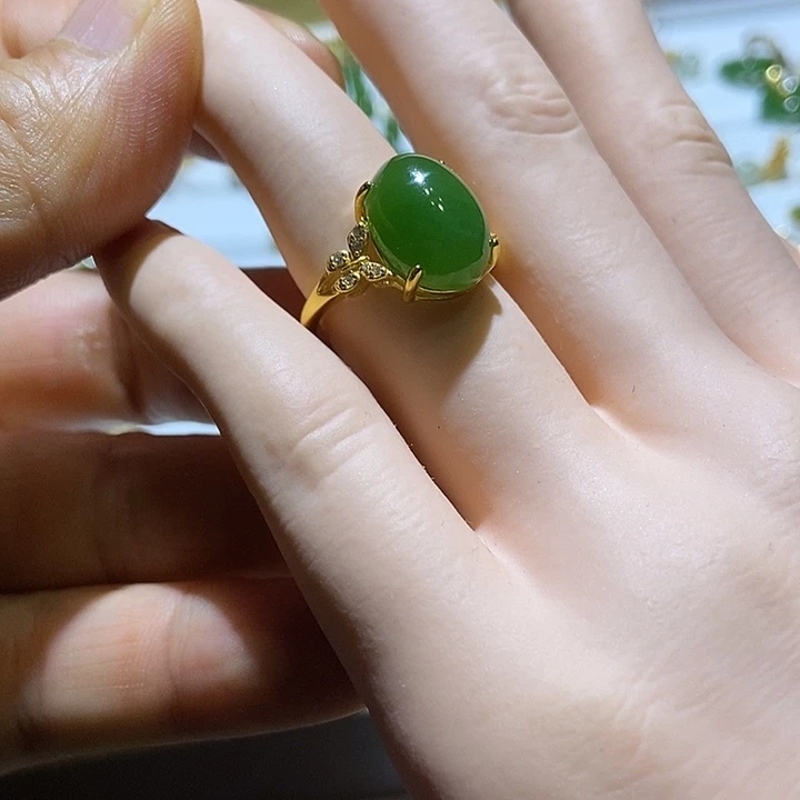 和田玉（碧玉）银S925镀金镶嵌戒指