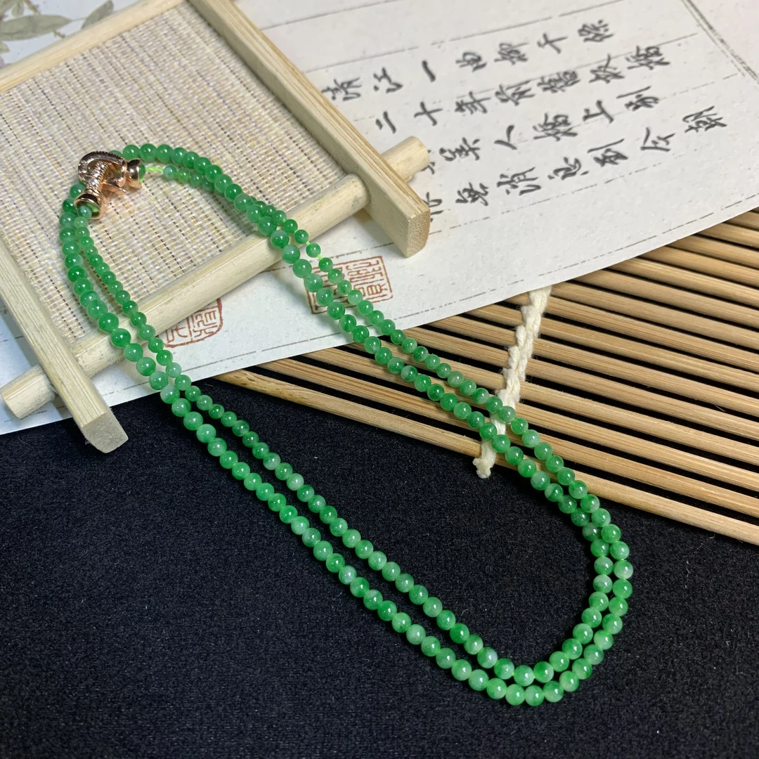 【琪宝臻选】胶润绿小米项链 卡2.2-3mm 天然缅甸翡翠A货 95折