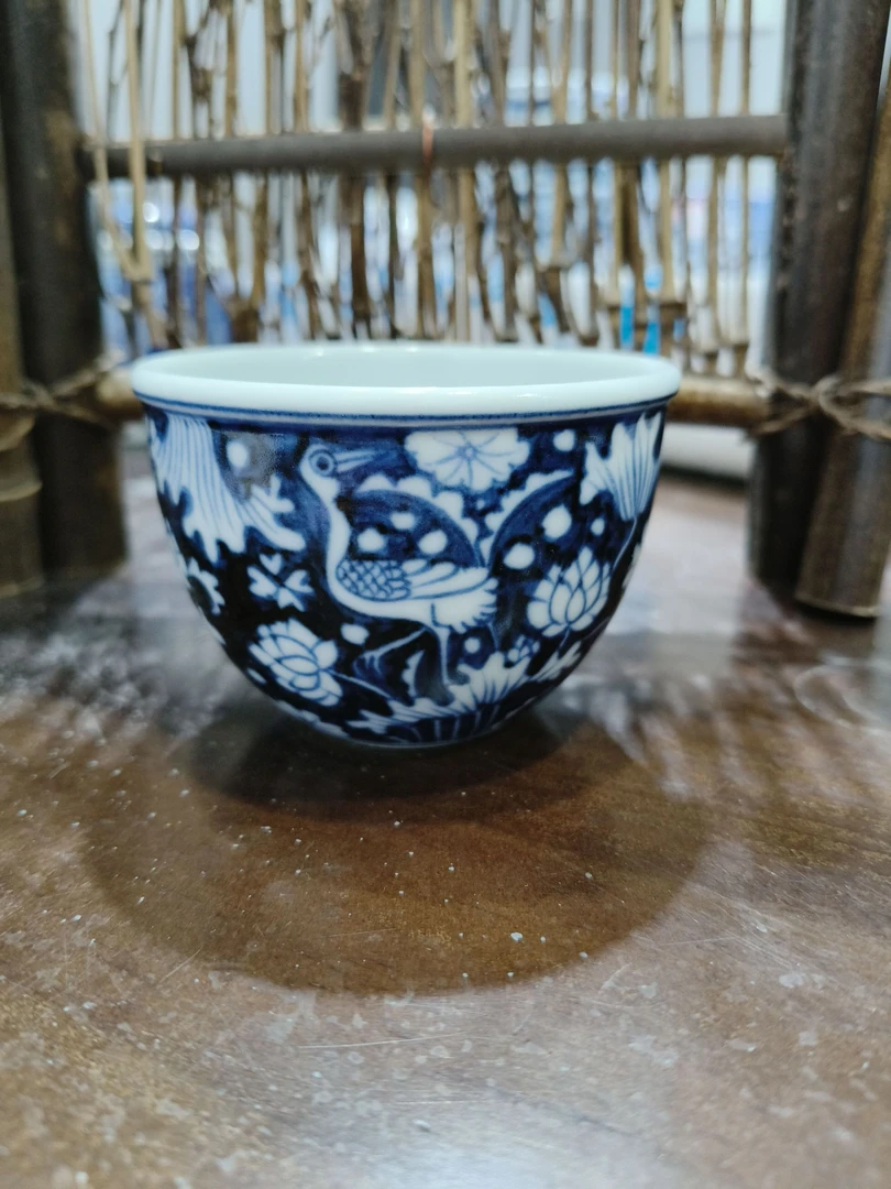 景德镇仿明蓝底一露高升杯子26号