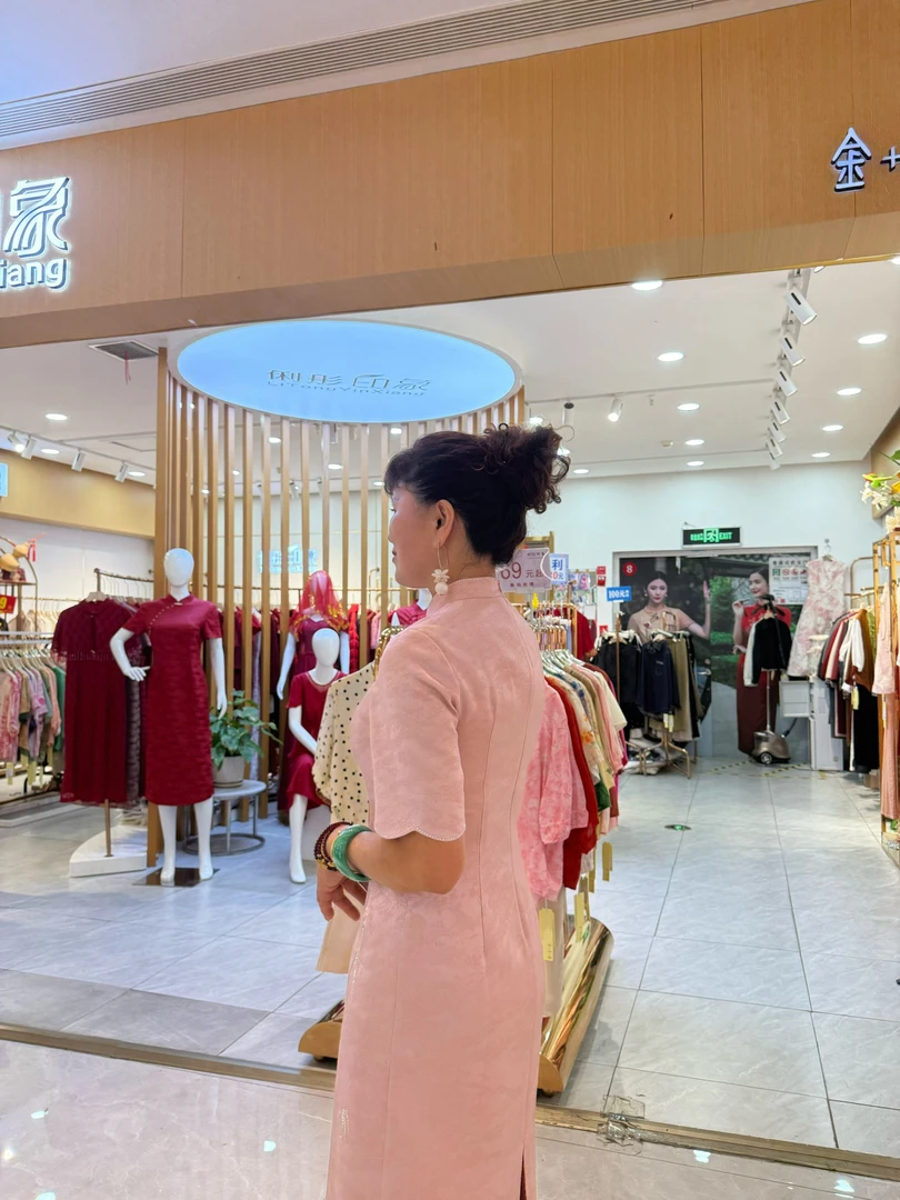 喜婆婆低开衩斜襟中长裙短旗袍立领旗袍设计师提花可爱风气质