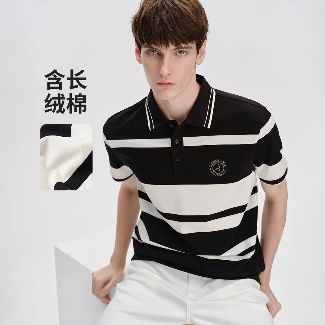navigare意大利小帆船时尚黑白条纹短袖POLO衫男款休闲百搭T恤夏