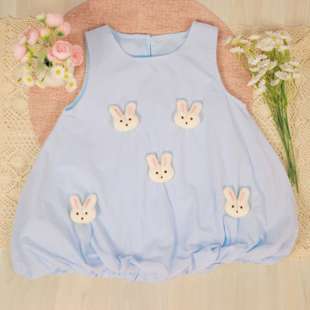 休闲风薄款童装夏季森系双层女花苞裙卡通女童连衣裙套装31