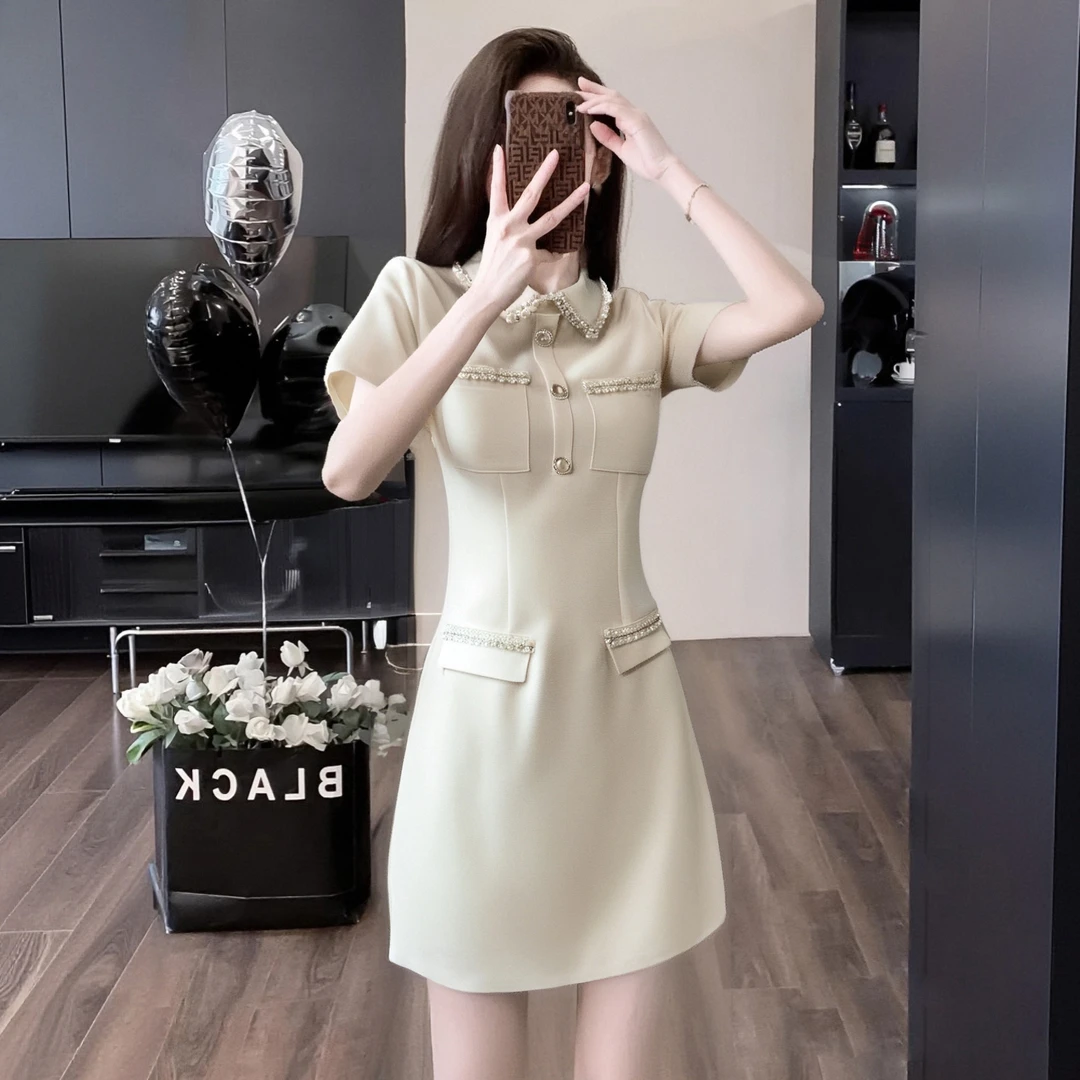 B【有里布】设计感连衣裙女高级感小个子时尚白色小香风裙子D1640