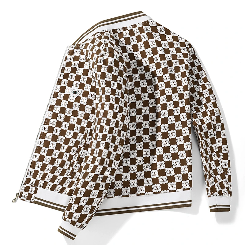格子印花秋季冬季棒球领薄款夹克长袖春季男士棋盘格休闲时尚外套