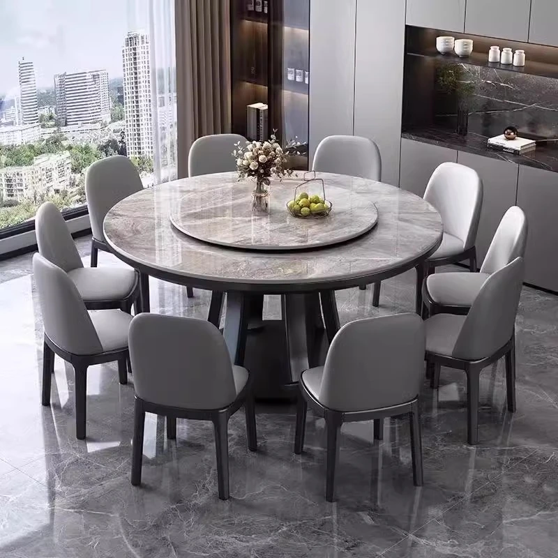 2025年新款现代简约轻奢小户型家用小圆桌实木6角饭桌 岩板餐桌椅