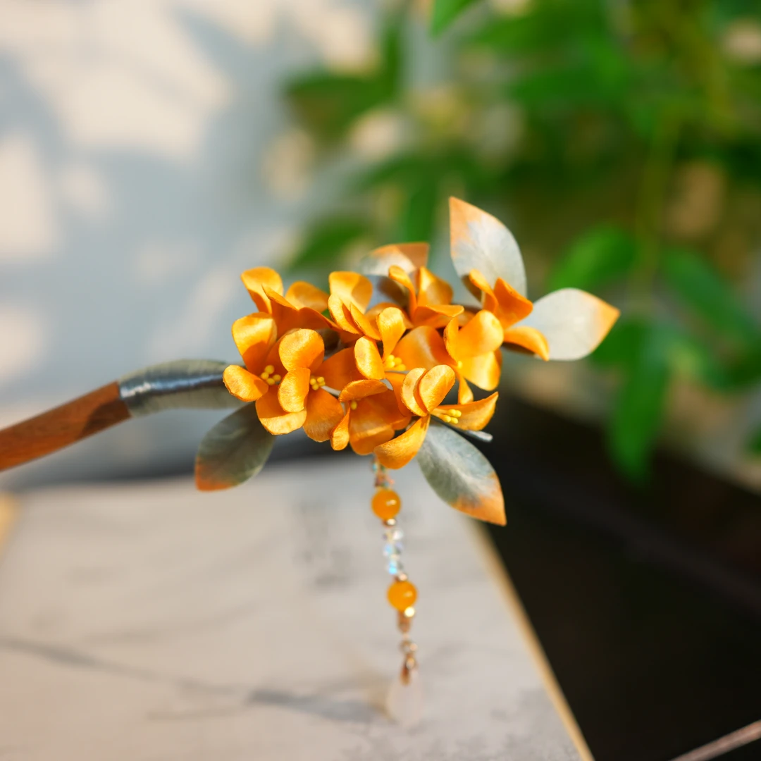 【桂花发簪】金色 非遗绒花工艺 国风饰品礼品10-3