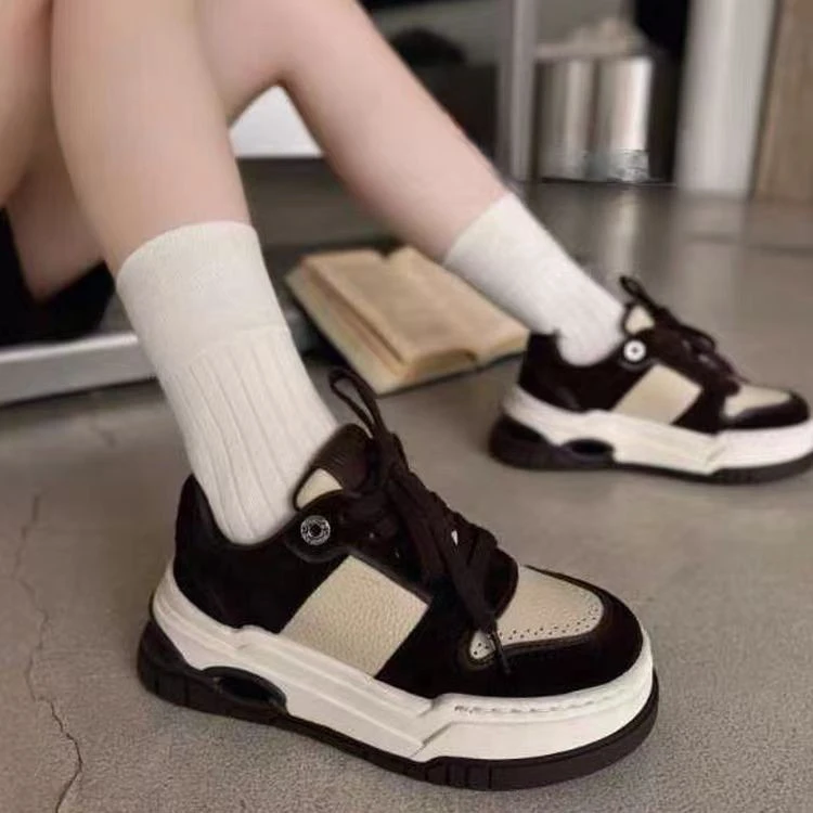 欧货IDO秋季鞋子女2025新款爆款真皮休闲鞋女厚底增高板鞋女百搭
