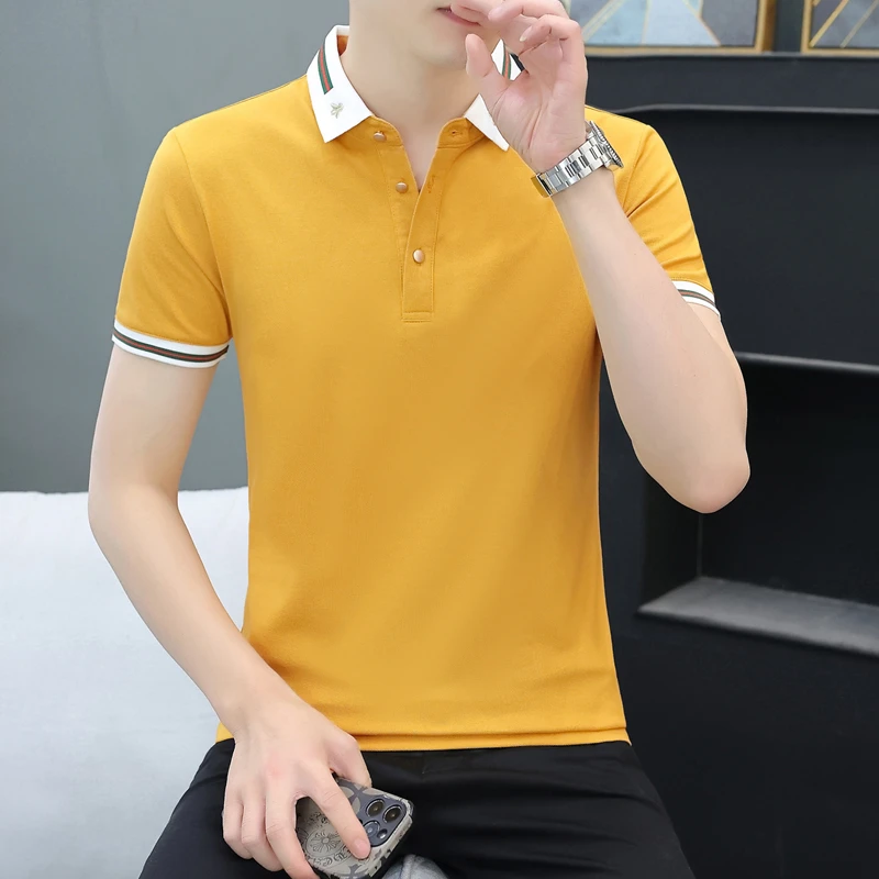 夏季高档男士短袖T恤翻领polo衫新款修身潮流上衣男带领休闲体恤