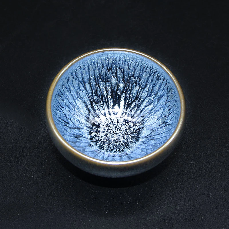 建窑建盏茶杯蓝色百花钵陶瓷情侣对杯一对茶盏主人杯