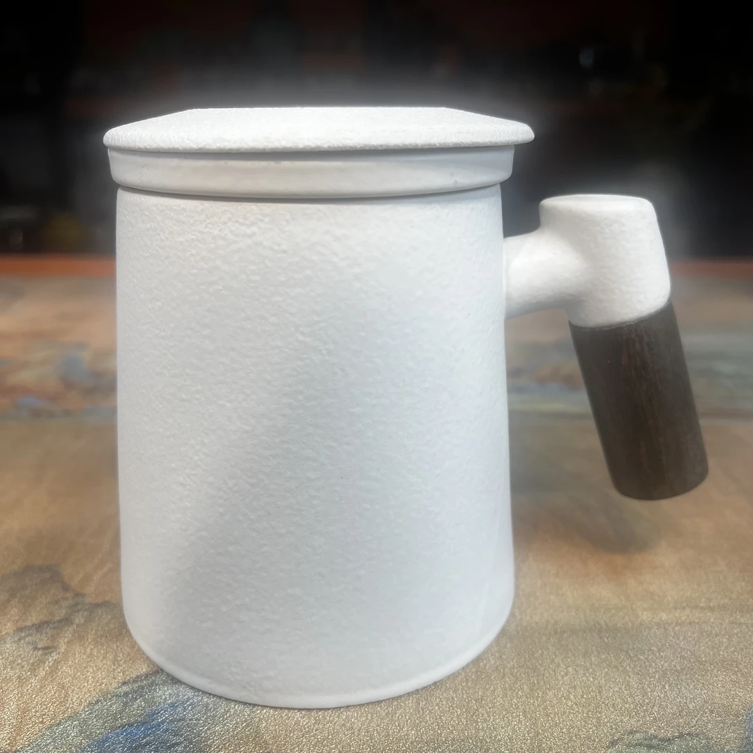 扬名茶器 纯白木柄把手三件套办公杯家用茶分离杯6413（直播专享）
