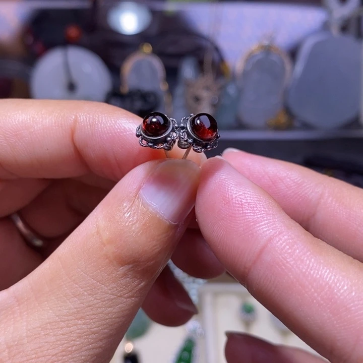 颈饰银S925镶嵌石榴石耳钉28