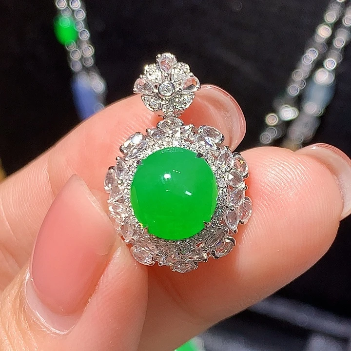 翡翠18K金镶嵌吊坠(不含链)