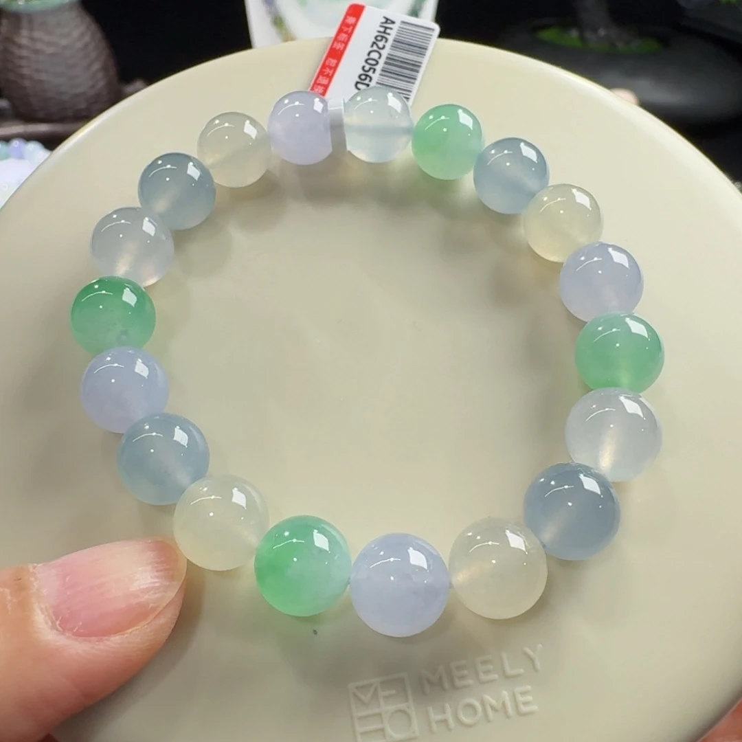 翡翠未镶嵌手链种色兼备马卡龙多宝单圈10mm