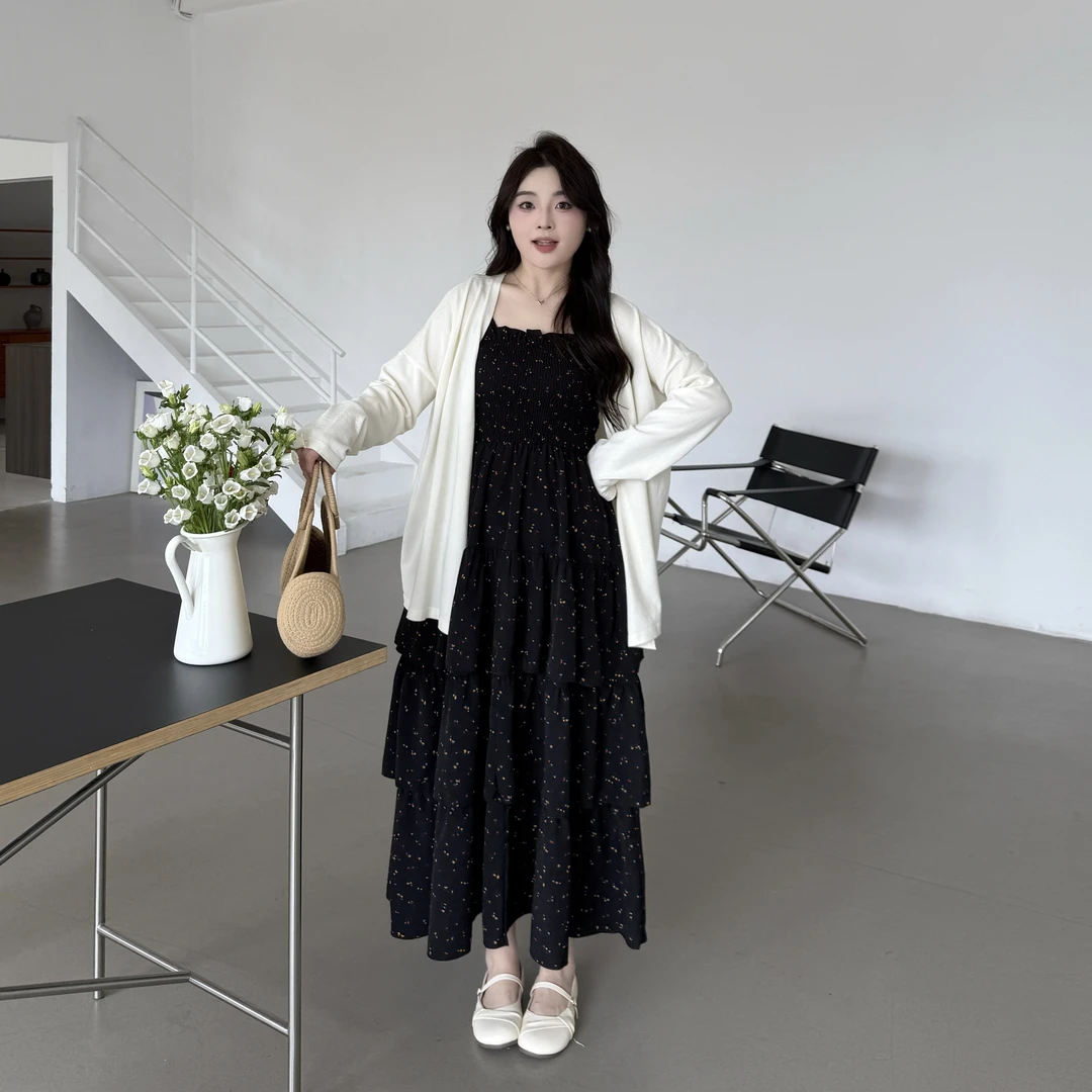 现货-心心【仲夏花日】欧若风法式碎花蛋糕裙+防晒长袖开衫套装