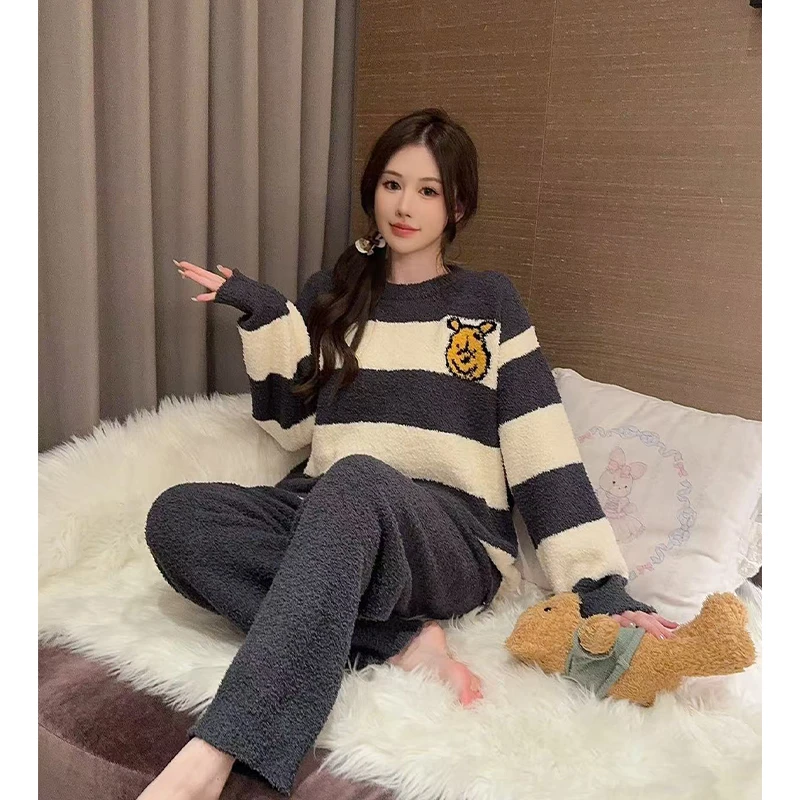 莫里伊【条纹维尼熊】小众时尚潮牌设计休闲可外穿保暖睡衣家居服