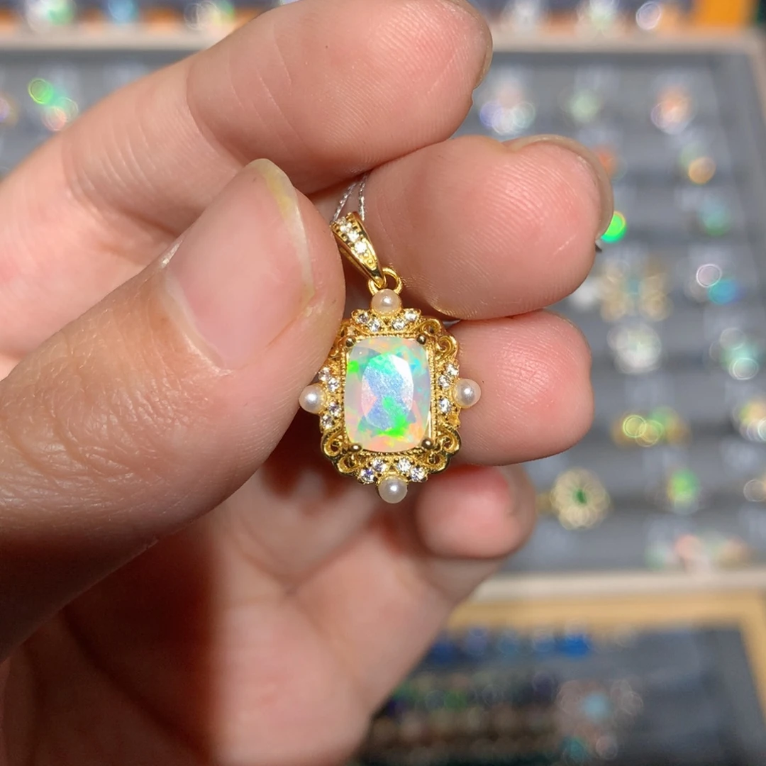 银S925镶嵌欧泊欧泊吊坠y