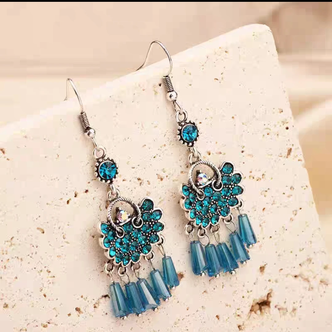 合金耳饰 民族风耳环彩色水滴流苏短款耳环异域耳饰少数民族