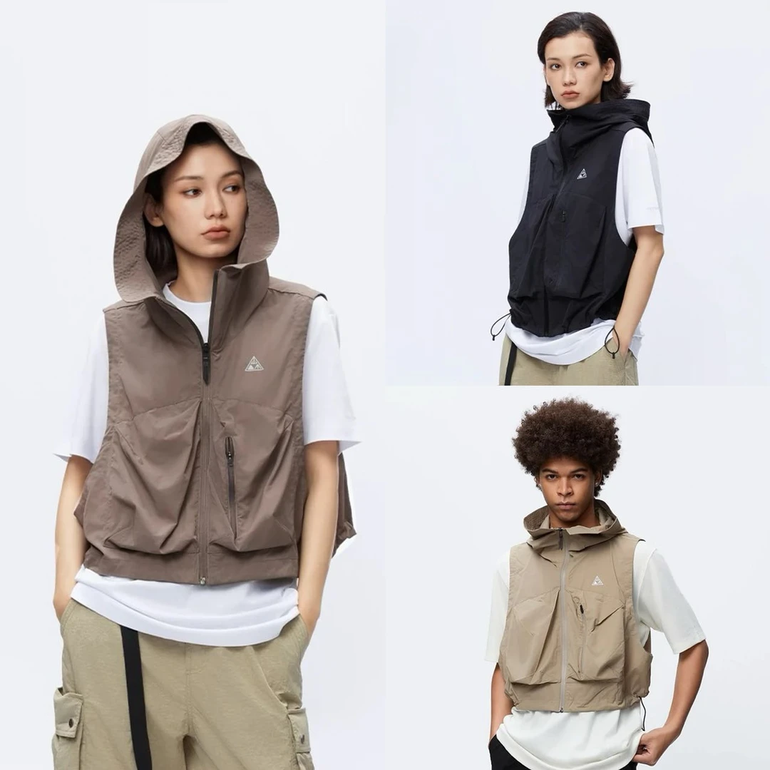 情侣夏季工装连帽马甲男女同款夏背心户外山系马甲背心HT6041