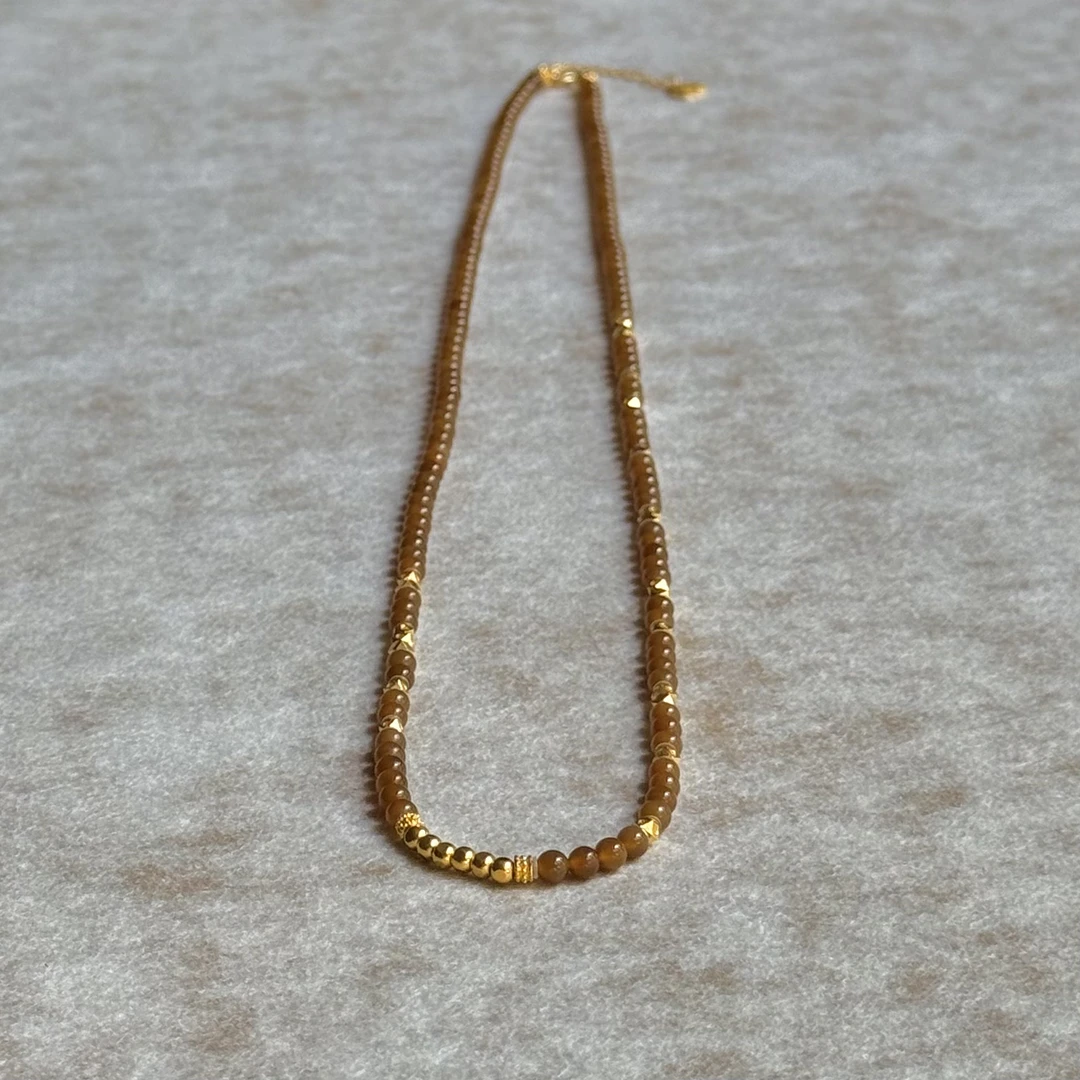 足金9999黄金珠天然和田玉糖玉项链3.8mm
