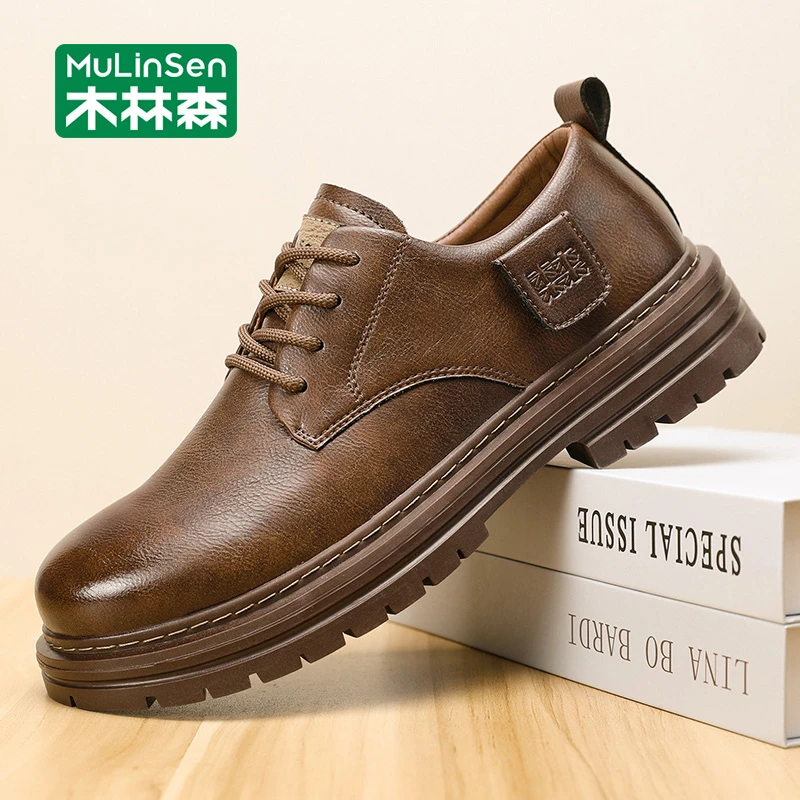 木林森男鞋2025新款秋季商务男士皮鞋休闲复古英伦风休闲马丁靴男
