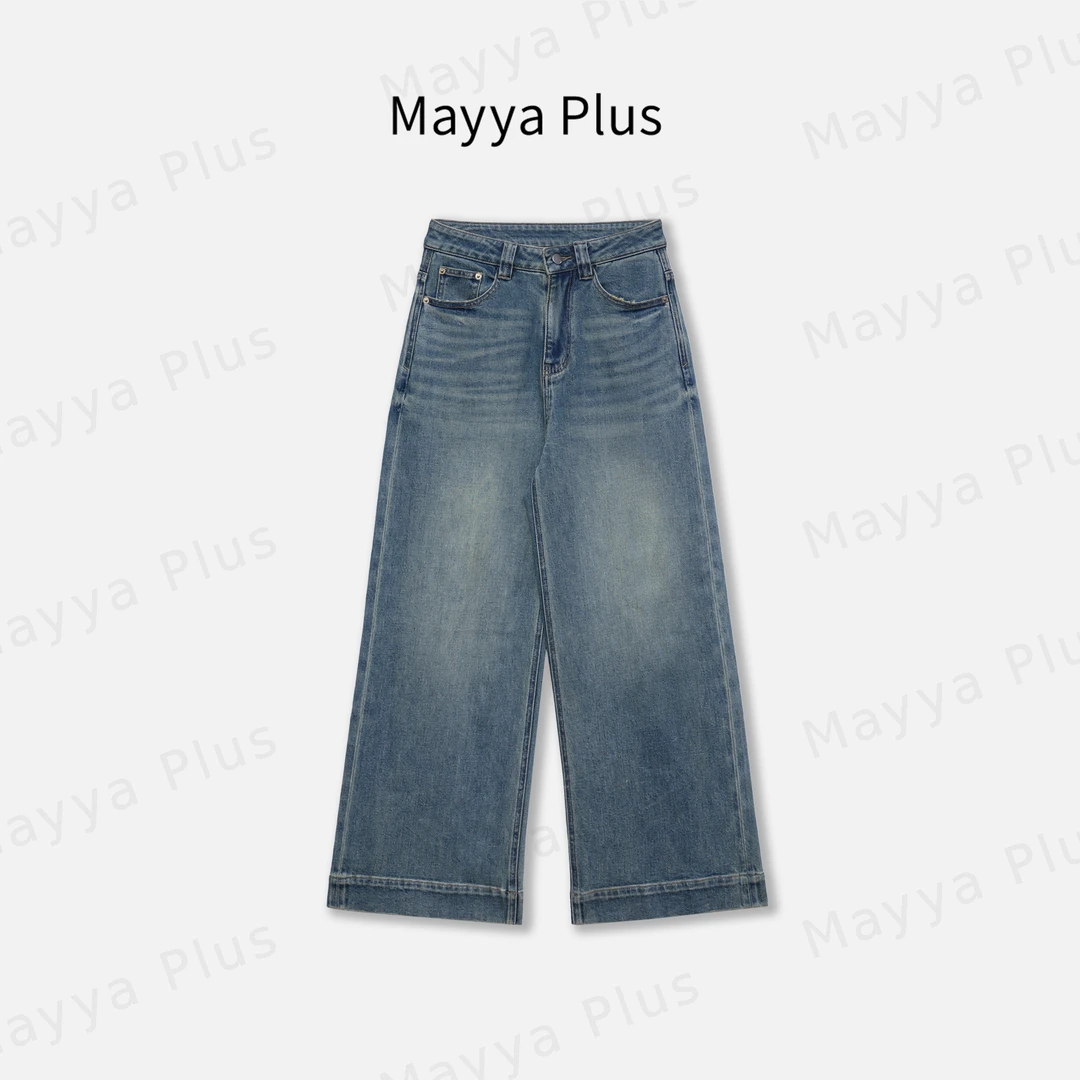【直腿牛仔】Mayya Plus麦芽定制高腰百搭显瘦阔腿牛仔裤子32416629