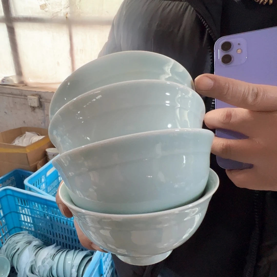 瓷景德镇高温陶瓷影青护边米饭碗4个