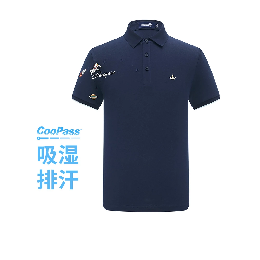 [吸湿排汗]navigare意大利小帆船高级刺绣短袖POLO衫男款夏款T恤